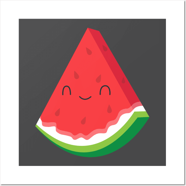 Kawaii happy watermelon slice t-shirt Wall Art by happinessinatee